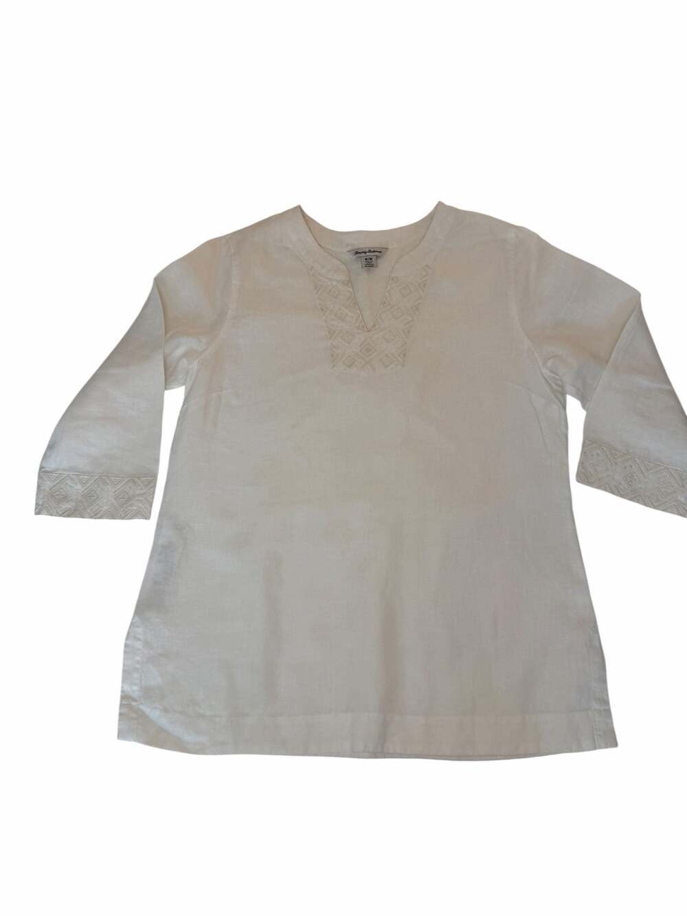 Tommy Bahama White Linen Embroidered Tunic Top Coastal Resort Beachy Size M - Picture 2 of 6